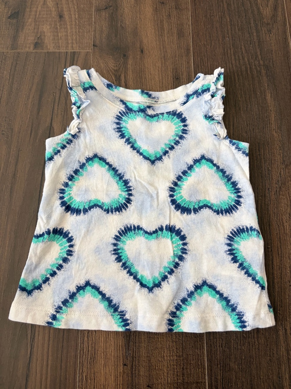 BabyGAP White Tank Top with Blue & Teal Heart Tie-Dye